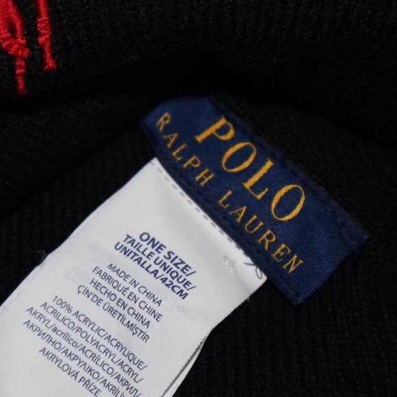 Polo Ralph Lauren Black Knit Beanie Red Pony Logo - Picture 4 of 5